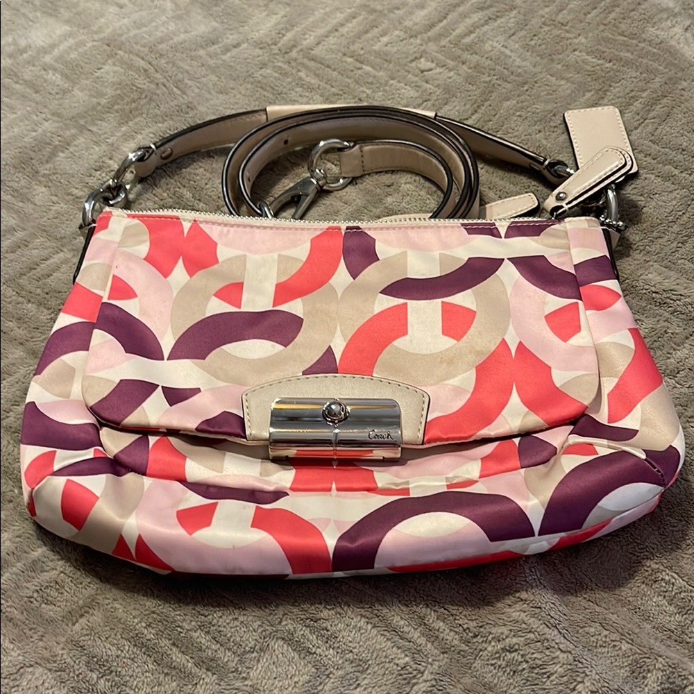 Coach Pink and Purple Crossbody Bag with Floral Pattern